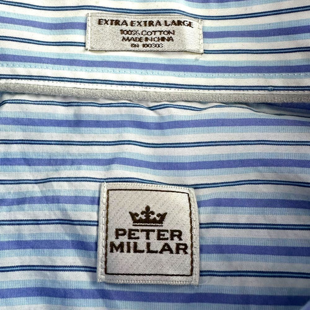Peter Millar Men's Size XXL Blue Striped Long Sleeve Button Up Casual Shirt‎ EUC - Picture 4 of 7